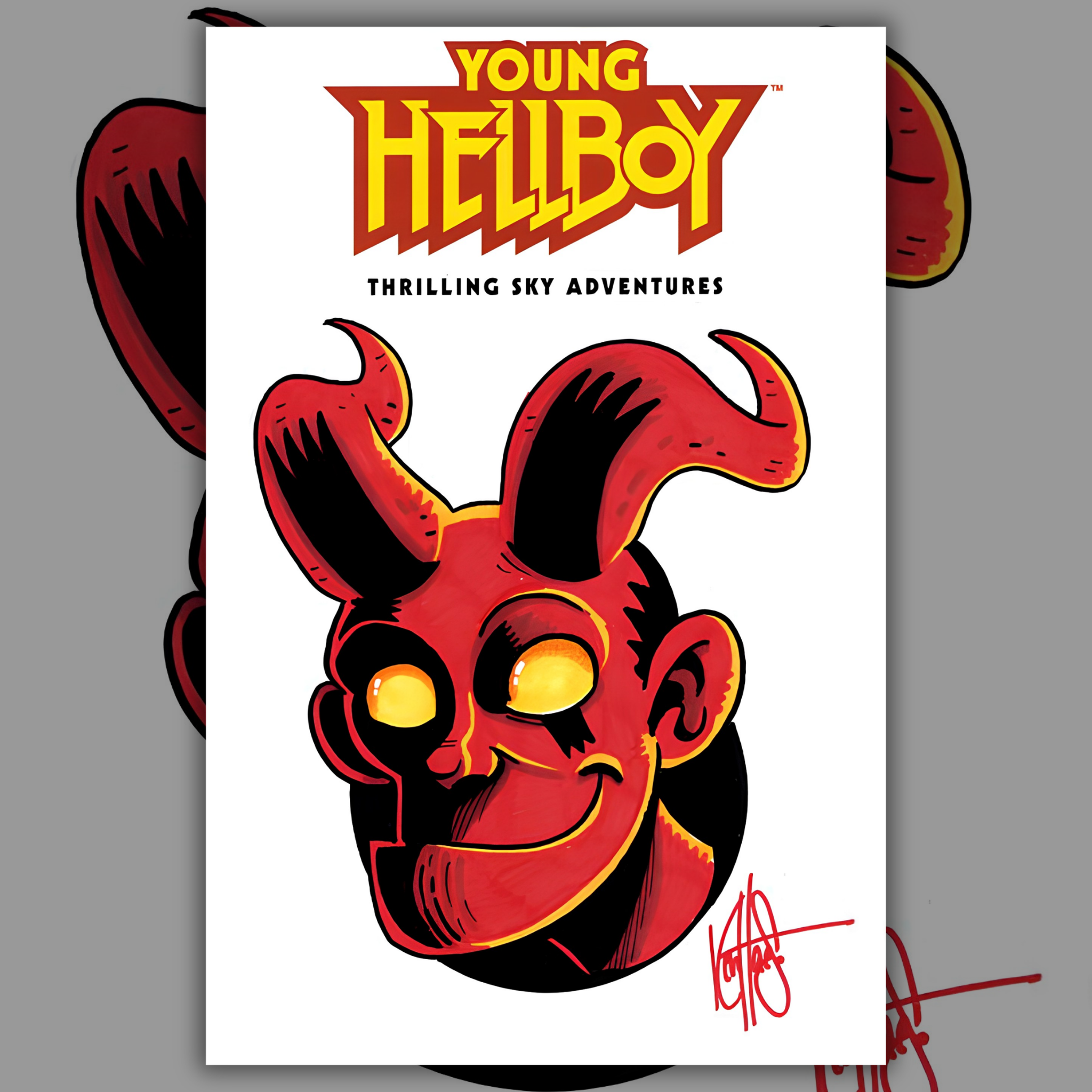 YOUNG HELLBOY THRILLING SKY ADVENTURES #1 BLANK VARIANT SIGNED AND REMARKED BY KEN HAESER